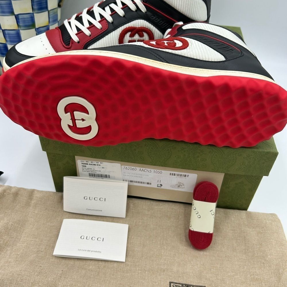 Men’s Gucci MAC 80 high top leather sneakers size 11 made in Italy - Picture 5 of 10